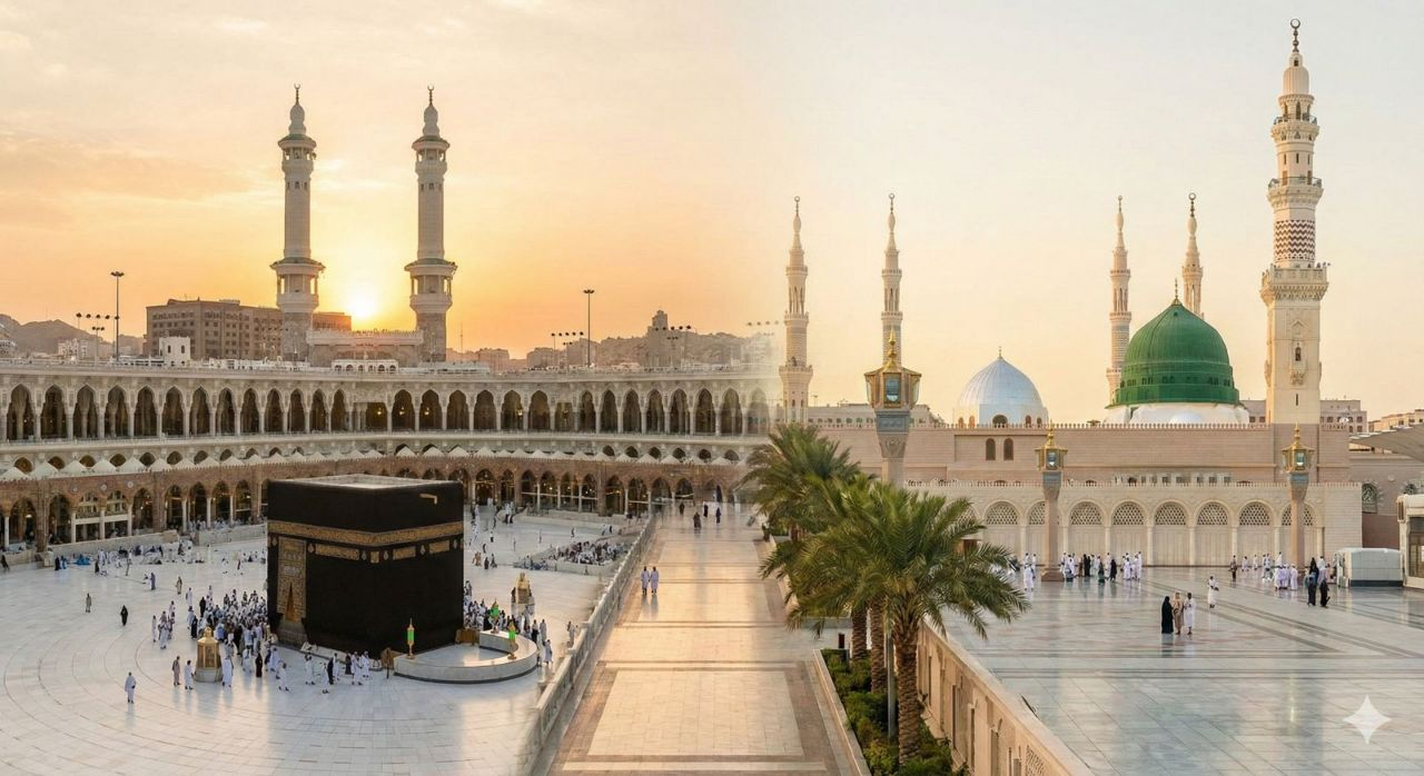 المسجد الحرام في مكة المكرمة والمسجد النبوي في المدينة المنورة